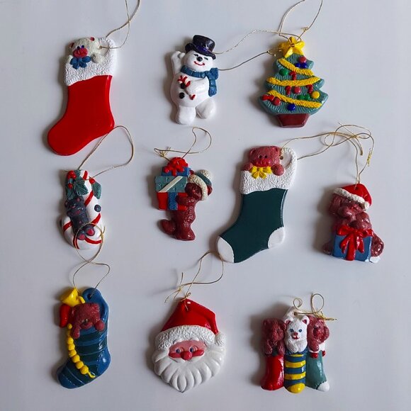 10 Ceramic Christmas Tree Ornaments - Picture 1 of 4